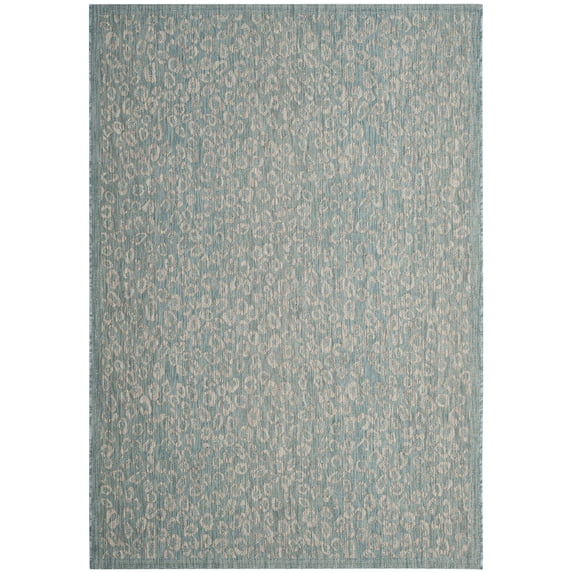 SAFAVIEH Courtyard Neofit Animal Indoor/Outdoor Area Rug, Aqua/Grey, 6'7" x 9'6"