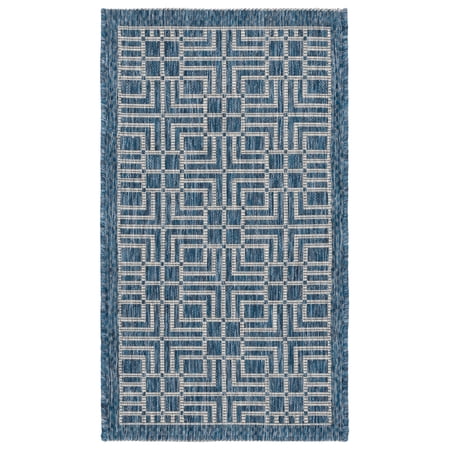 SAFAVIEH Courtyard Neville Geometric Indoor/Outdoor Area Rug, Navy/Grey, 2' x 3'7"