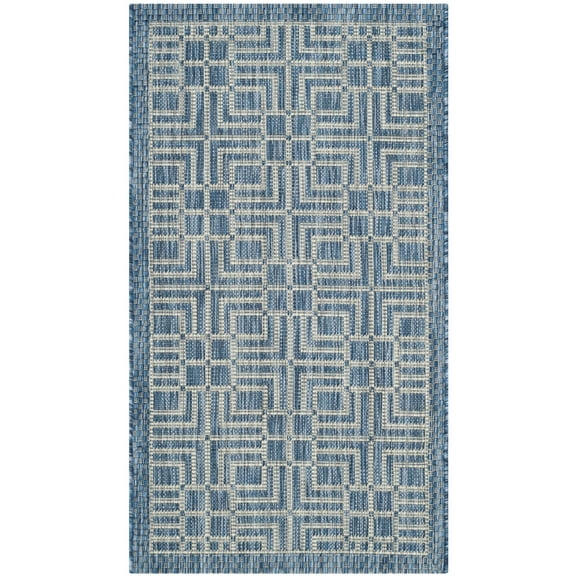 SAFAVIEH Courtyard Neville Geometric Indoor/Outdoor Area Rug, Navy/Grey, 2' x 3'7"