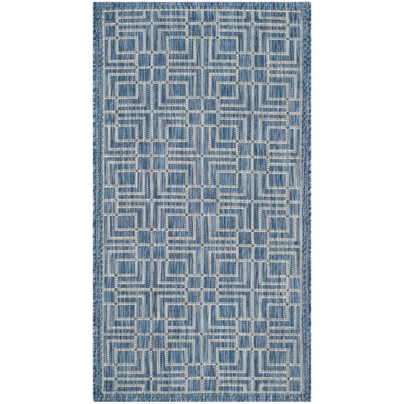 SAFAVIEH Courtyard Neville Geometric Tiles Indoor/Outdoor Area Rug, 2'7" x 5', Navy/Grey