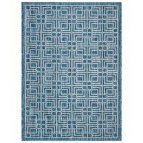 SAFAVIEH Courtyard Neville Geometric Tiles Indoor/Outdoor Area Rug, 4' x 5'7", Navy/Grey