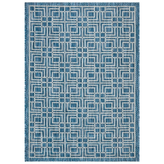 SAFAVIEH Courtyard Neville Geometric Tiles Indoor/Outdoor Area Rug, 4' x 5'7", Navy/Grey