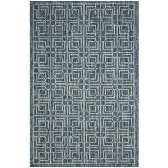SAFAVIEH Courtyard Neville Geometric Tiles Indoor/Outdoor Area Rug, 5'3" x 7'7", Navy/Grey