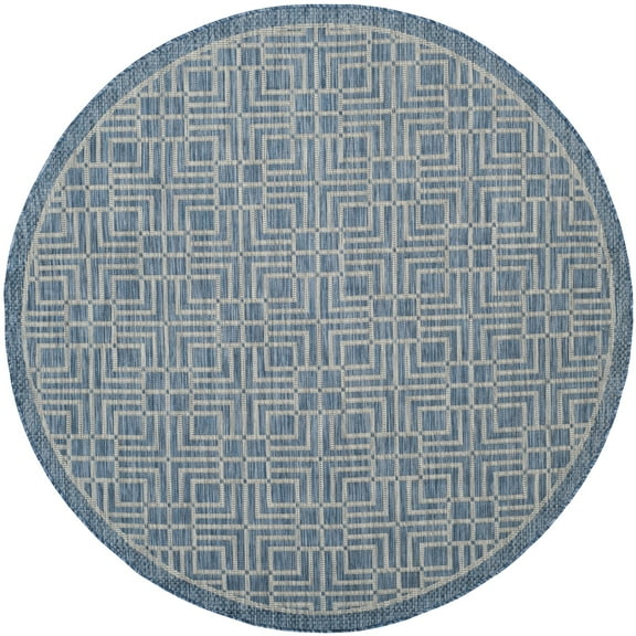 SAFAVIEH Courtyard Neville Geometric Tiles Indoor/Outdoor Area Rug, 6'7" x 6'7" Round, Navy/Grey