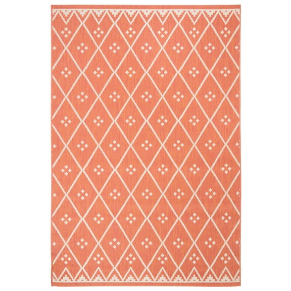 SAFAVIEH Courtyard Neville Geometric Trellis Indoor/Outdoor Area Rug, 5'3" x 7'7", Terracotta/Light Beige