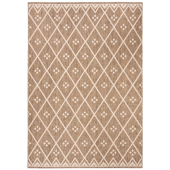 SAFAVIEH Courtyard Neville Geometric Trellis Indoor/Outdoor Area Rug, 6'7" x 9'6", Brown/Light Beige