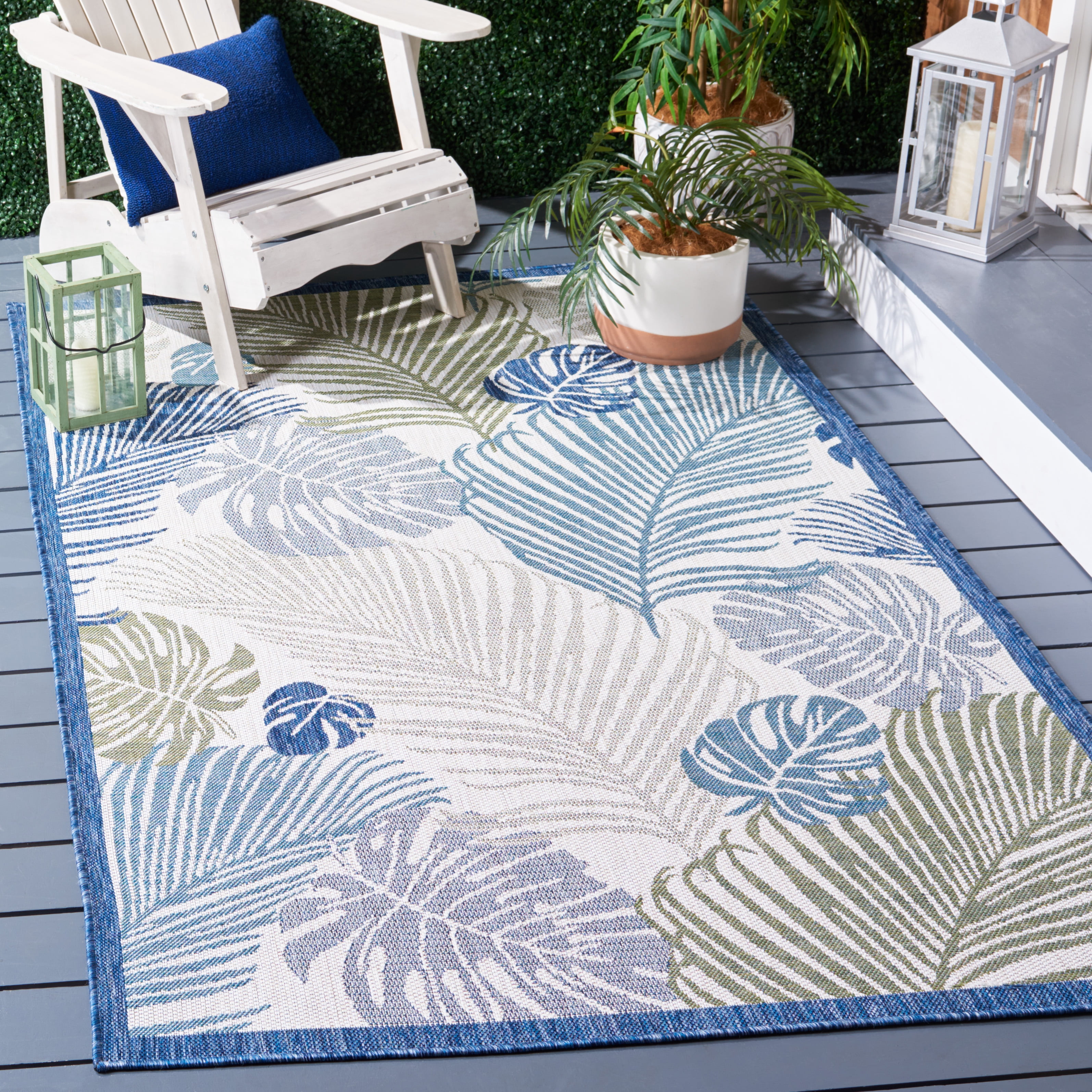 Safavieh Courtyard Nicholas Botanical Indoor/Outdoor Area Rug, Beige/Green Blue, 4' x 5'7"