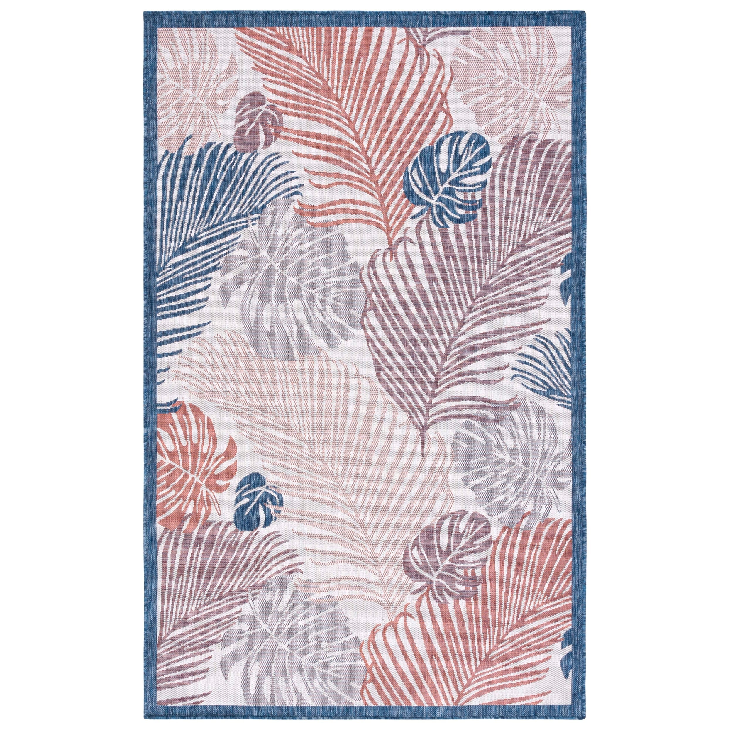 Courtyard Beige & Rust 6'7" Square Indoor/Outdoor Easy-Care Rug