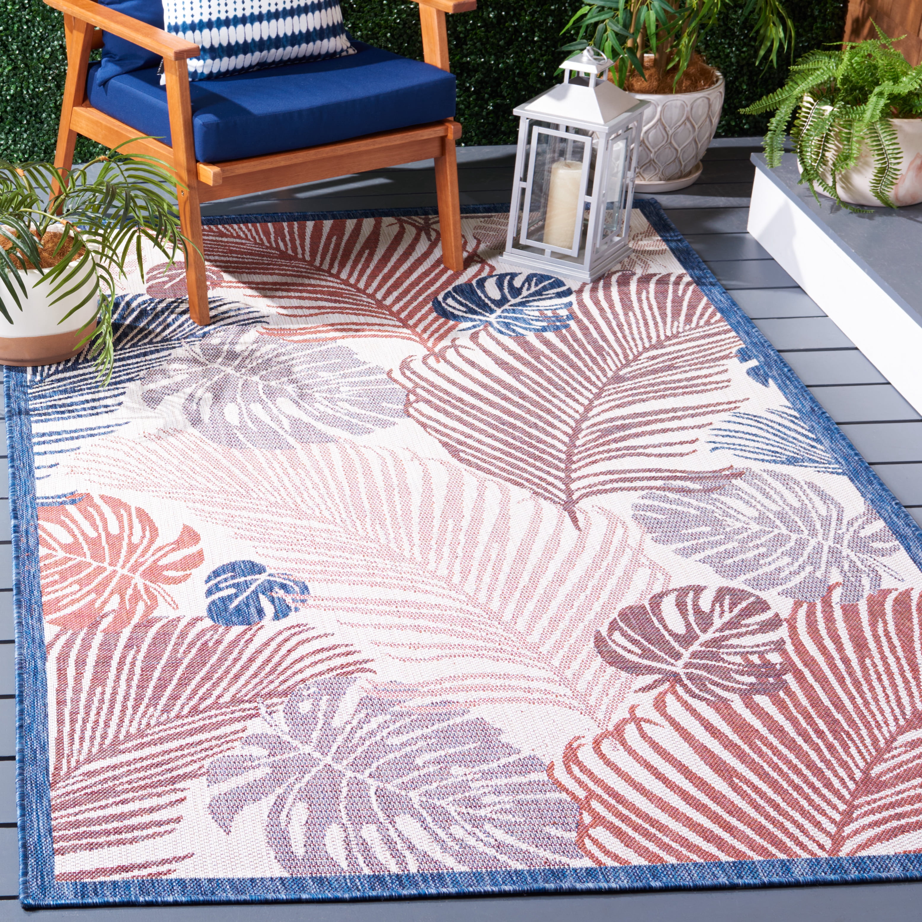 Safavieh Courtyard Nicholas Botanical Indoor/Outdoor Area Rug, Beige/Rust, 6'7" x 6'7" Square