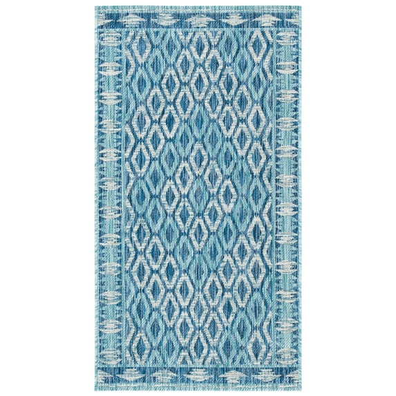 SAFAVIEH Courtyard Nicholas Geometric Diamonds Indoor/Outdoor Area Rug, 2'7" x 5', Navy/Aqua