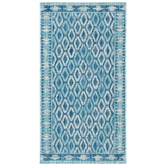 SAFAVIEH Courtyard Nicholas Geometric Diamonds Indoor/Outdoor Area Rug, 2'7" x 5', Navy/Aqua