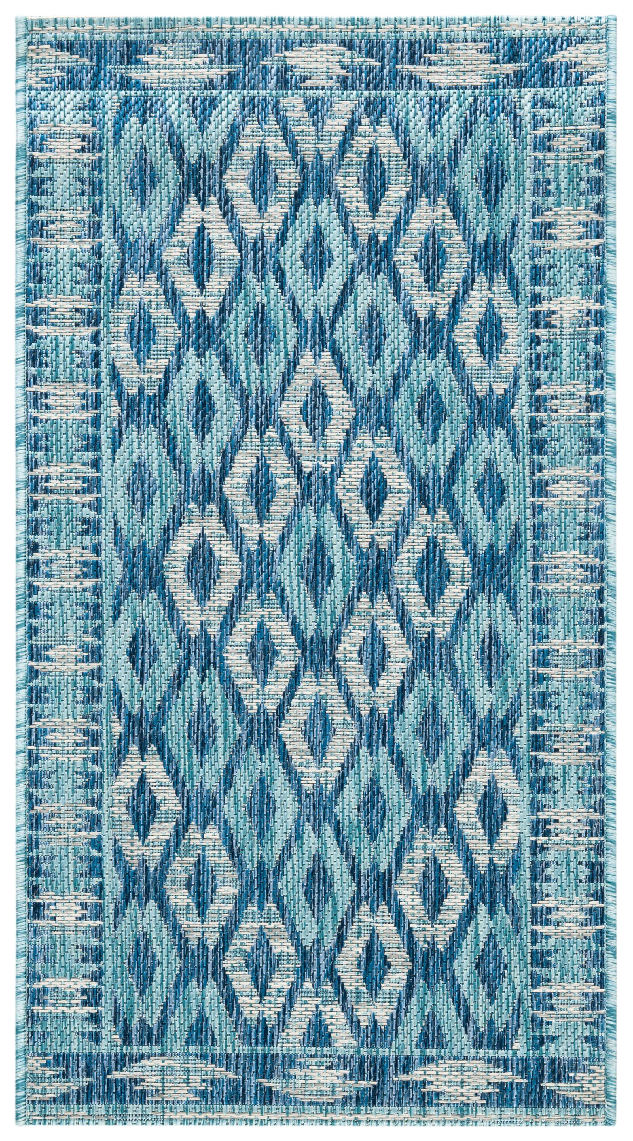 Navy and Aqua Geometric Indoor/Outdoor Area Rug