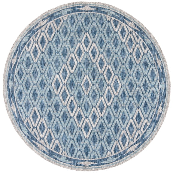 SAFAVIEH Courtyard Nicholas Geometric Diamonds Indoor/Outdoor Area Rug, 6'7" x 6'7" Round, Navy/Grey