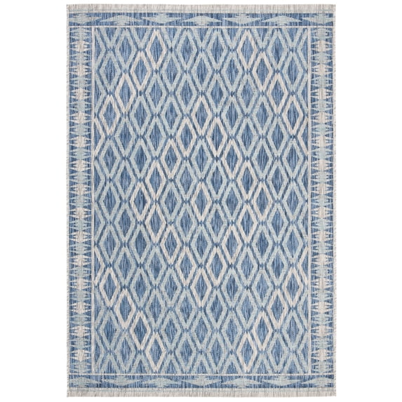 SAFAVIEH Courtyard Nicholas Geometric Diamonds Indoor/Outdoor Area Rug, 6'7" x 9'6", Navy/Grey