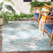 SAFAVIEH Courtyard Nick Floral Indoor/Outdoor Area Rug, 5'3" x 7'7", Grey/Aqua
