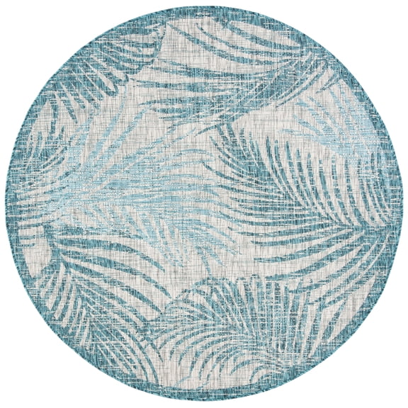 SAFAVIEH Courtyard Nick Floral Indoor/Outdoor Area Rug, 6'7" x 6'7" Round, Grey/Aqua