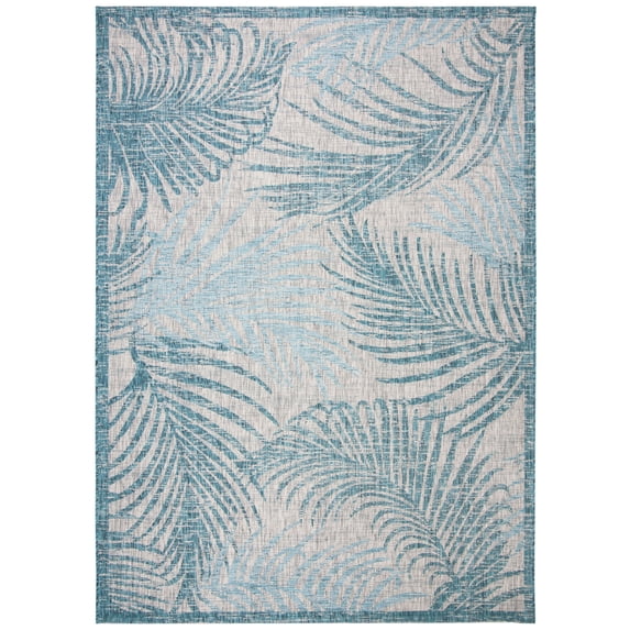 SAFAVIEH Courtyard Nick Floral Indoor/Outdoor Area Rug, 9' x 12', Grey/Aqua