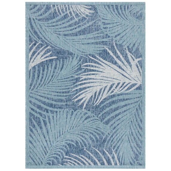 Safavieh Courtyard Rug Collection Aqua/Navy Floral Power Loomed Outdoor Rugs, 5' x 8', Water-Resistant