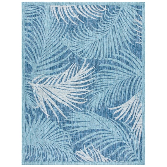 SAFAVIEH Courtyard Nick Floral Indoor/Outdoor Area Rug, Aqua/Navy, 8' x 10'