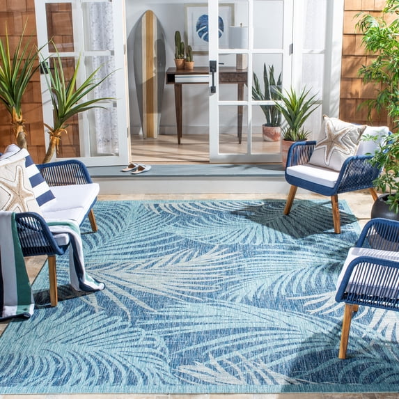 SAFAVIEH Courtyard Nick Floral Indoor/Outdoor Area Rug, Aqua/Navy, 8' x 10'