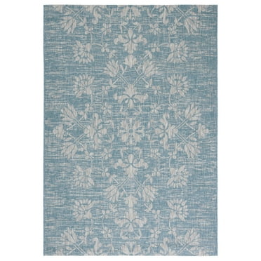 SAFAVIEH Courtyard Nina Distressed Floral Indoor/Outdoor Area Rug, 5'3" x 7'7", Aqua/Grey