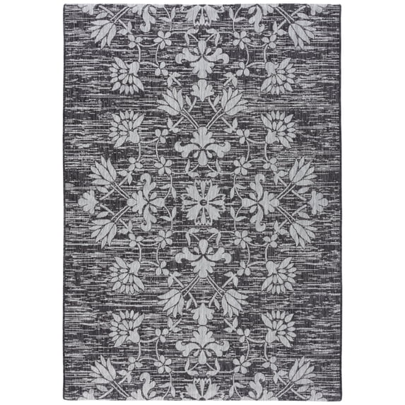 SAFAVIEH Courtyard Nina Distressed Floral Indoor/Outdoor Area Rug, 6'7" x 9'6", Black/Light Grey