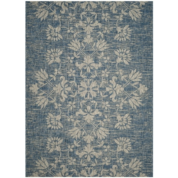 SAFAVIEH Courtyard Nina Distressed Floral Indoor/Outdoor Area Rug, 8' x 11', Navy/Grey