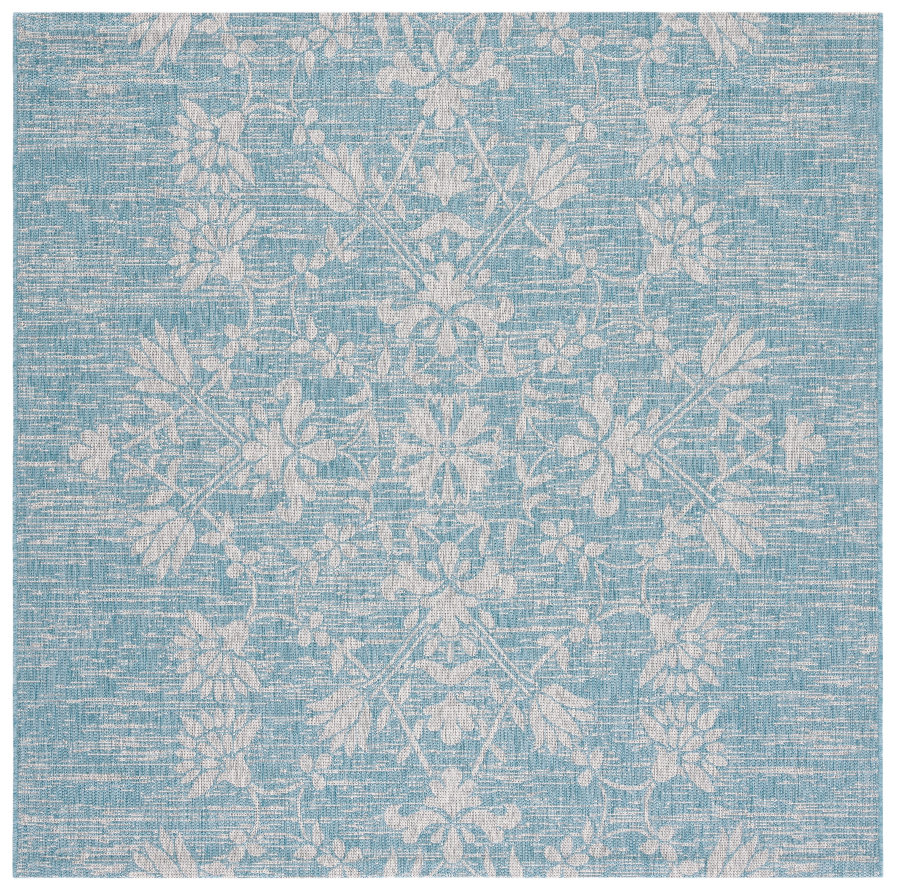 SAFAVIEH Courtyard Nina Floral Indoor/Outdoor Area Rug, Aqua/Grey, 6'7" x 6'7" Square