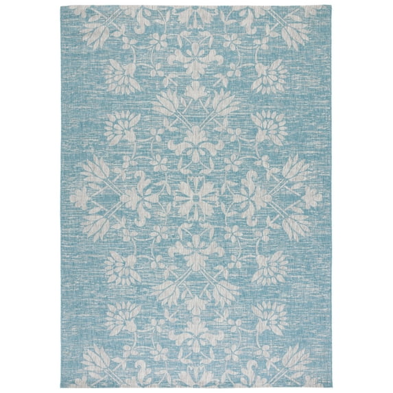 SAFAVIEH Courtyard Nina Floral Indoor/Outdoor Area Rug, Aqua/Grey, 8' x 10'