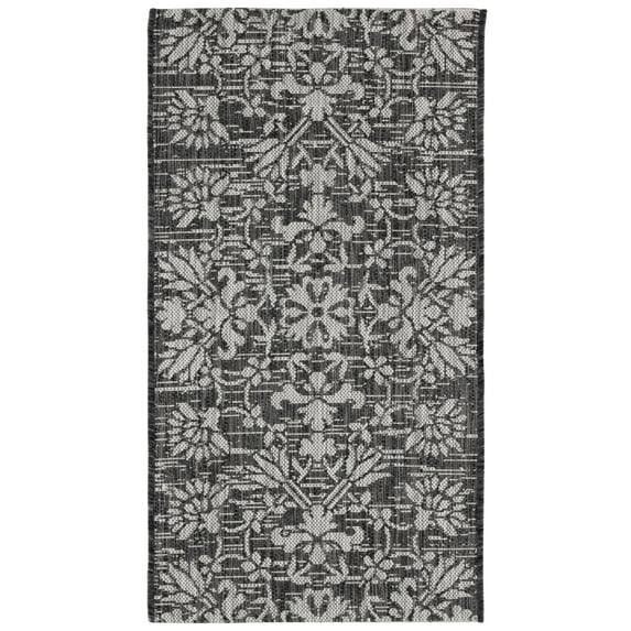 SAFAVIEH Courtyard Nina Floral Indoor/Outdoor Area Rug, Black/Light Grey, 4' x 5'7"