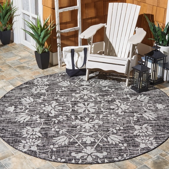 Safavieh Courtyard Nina Floral Indoor/Outdoor Area Rug, Black/Light Gray, 6'7" x 6'7" Round