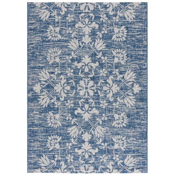 SAFAVIEH Courtyard Nina Floral Indoor/Outdoor Area Rug, Navy/Grey, 4' x 5'7"