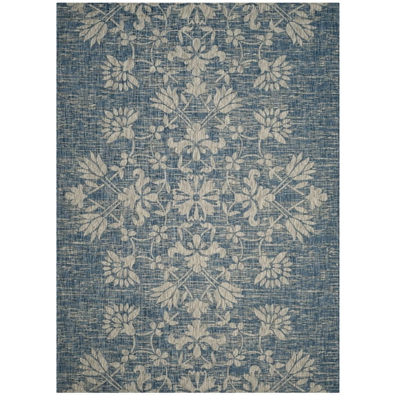 SAFAVIEH Courtyard Nina Floral Indoor/Outdoor Area Rug, Navy/Grey, 4' x 5'7"