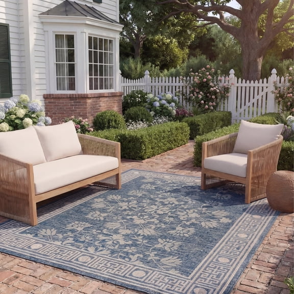 Safavieh Courtyard Nina Floral Indoor/Outdoor Area Rug, Navy/Gray, 5'3" x 7'7"