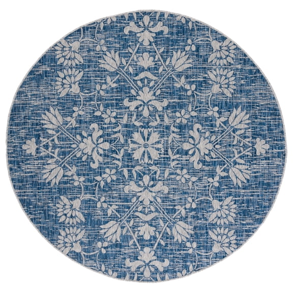 SAFAVIEH Courtyard Nina Floral Indoor/Outdoor Area Rug, Navy/Grey, 6'7" x 6'7" Round