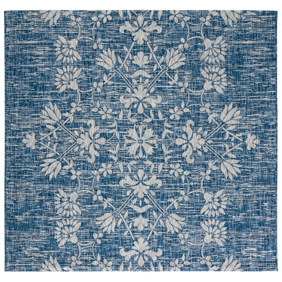 SAFAVIEH Courtyard Nina Floral Indoor/Outdoor Area Rug, Navy/Grey, 6'7" x 6'7" Square