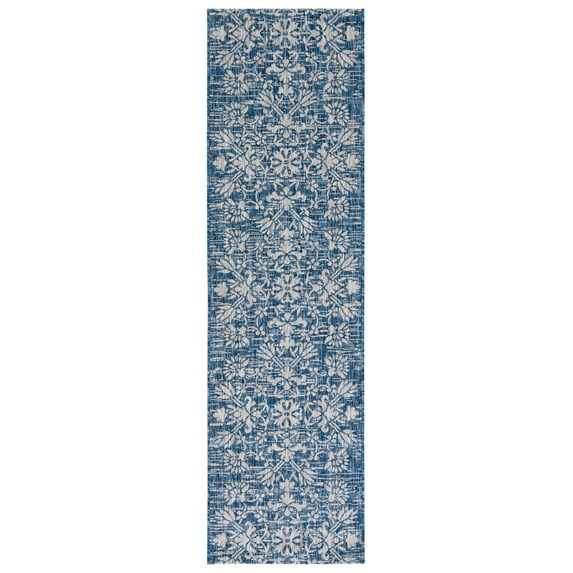 SAFAVIEH Courtyard Nina Floral Indoor/Outdoor Runner Rug, Navy/Grey, 2'3" x 8'