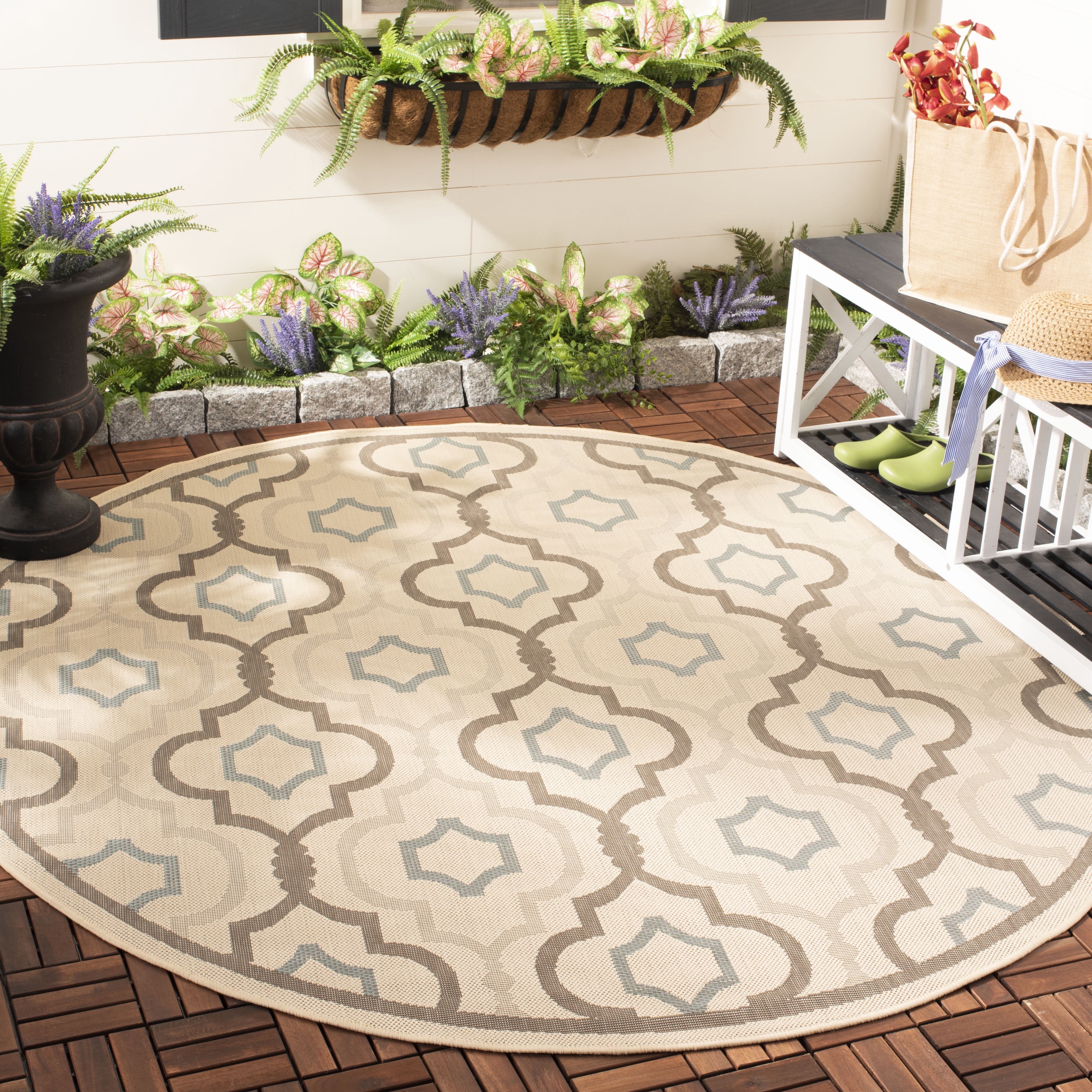 Safavieh Courtyard Bayon Geometric Indoor/Outdoor Area Rug, Beige/Dark Beige, 6'7" x 6'7" Round