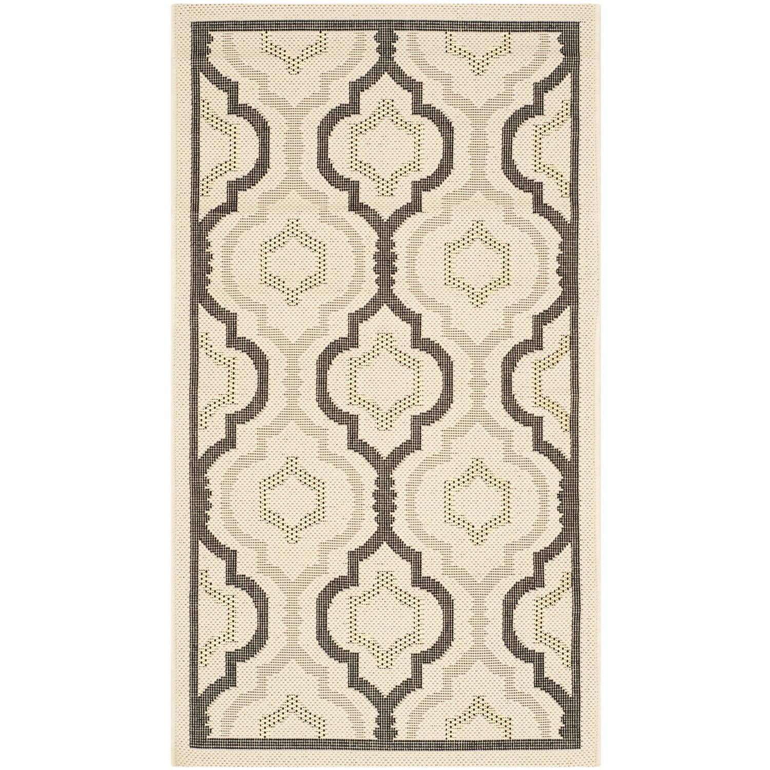 Beige and Black Geometric Indoor/Outdoor Area Rug
