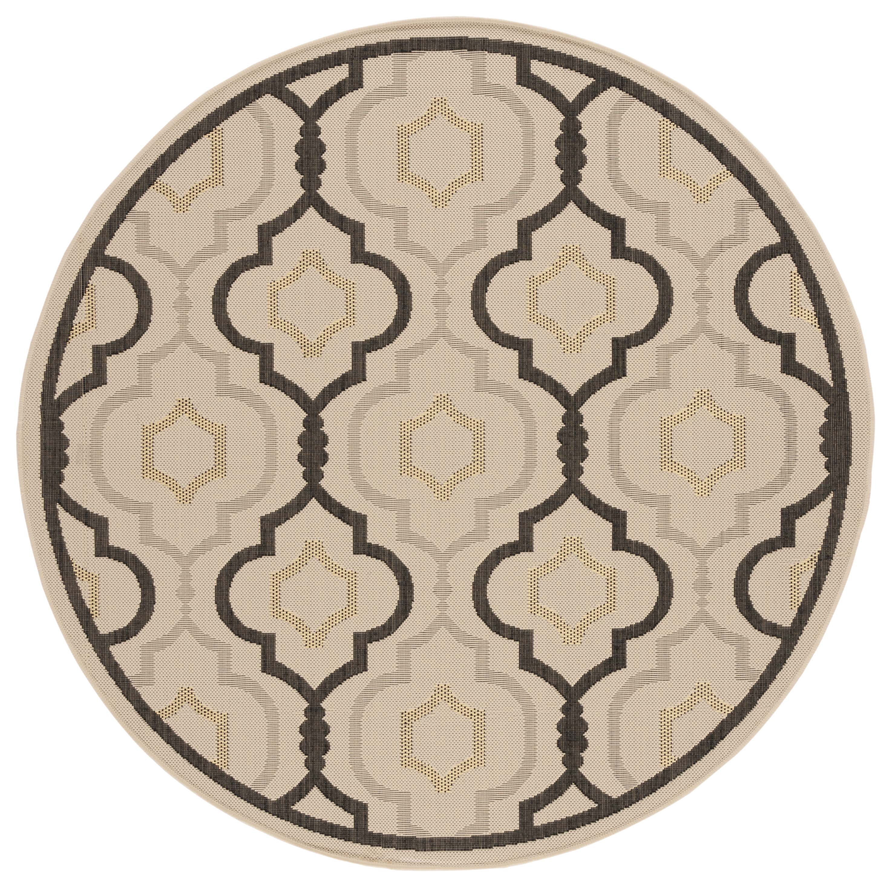 Safavieh Courtyard Bayon Geometric Indoor/Outdoor Area Rug, Beige/Black, 5'3" x 5'3" Round