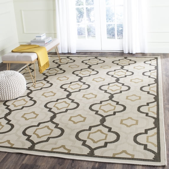 Safavieh Courtyard Bayon Geometric Indoor/Outdoor Area Rug, Beige/Black, 7'10" x 7'10" Square