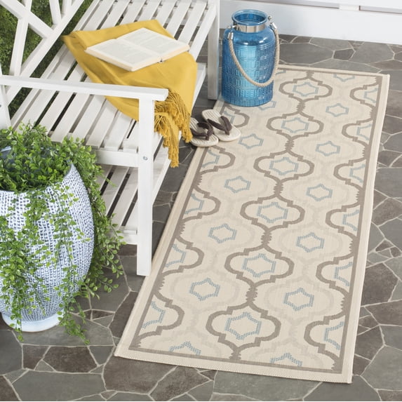 Safavieh Courtyard Bayon Geometric Indoor/Outdoor Runner Rug, Beige/Dark Beige, 2'3" x 10'
