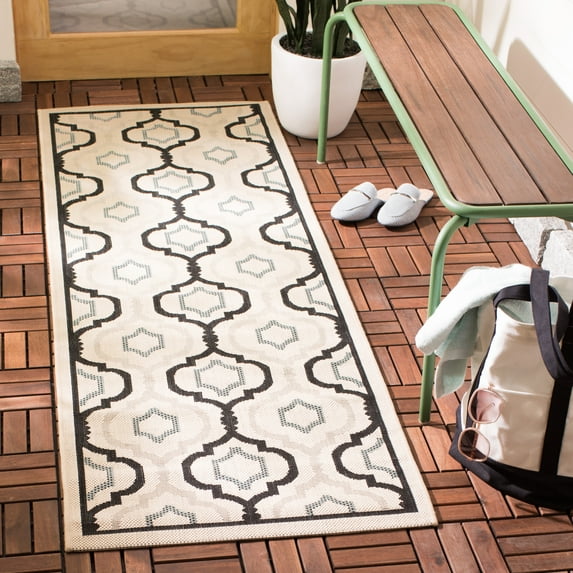 Safavieh Courtyard Bayon Geometric Indoor/Outdoor Runner Rug, Ivory/Black, 2'3" x 8'