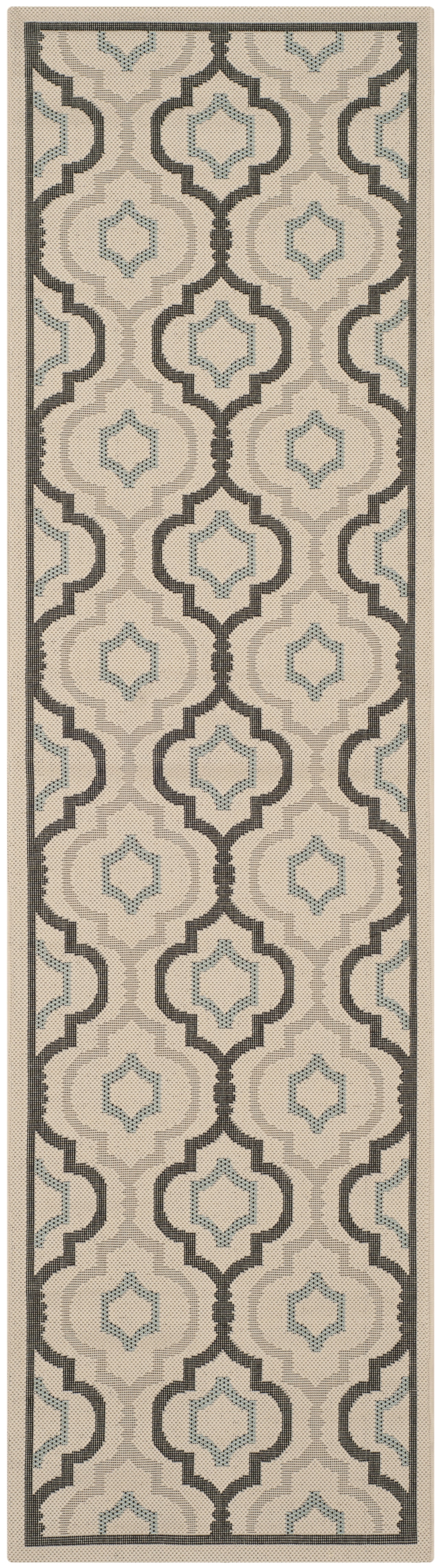 Safavieh Courtyard Bayon Geometric Indoor/Outdoor Runner Rug, Ivory/Black, 2'3" x 8'