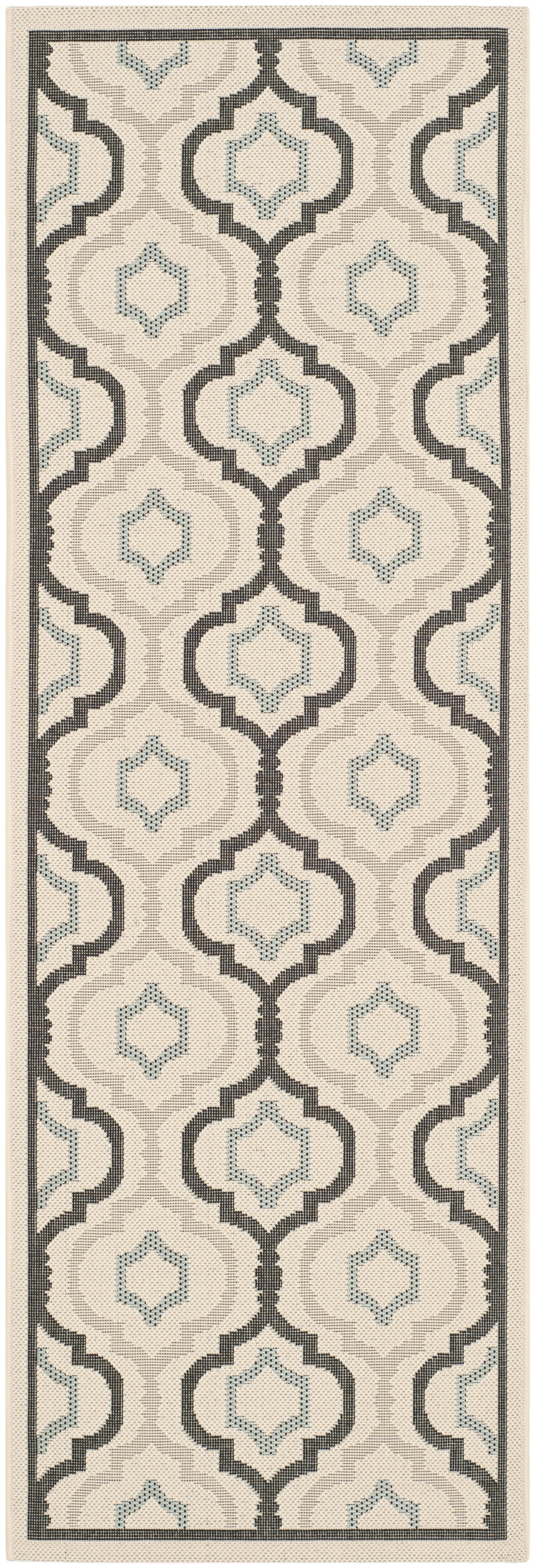 Beige and Black Geometric Outdoor Runner Rug 2'4" x 12'