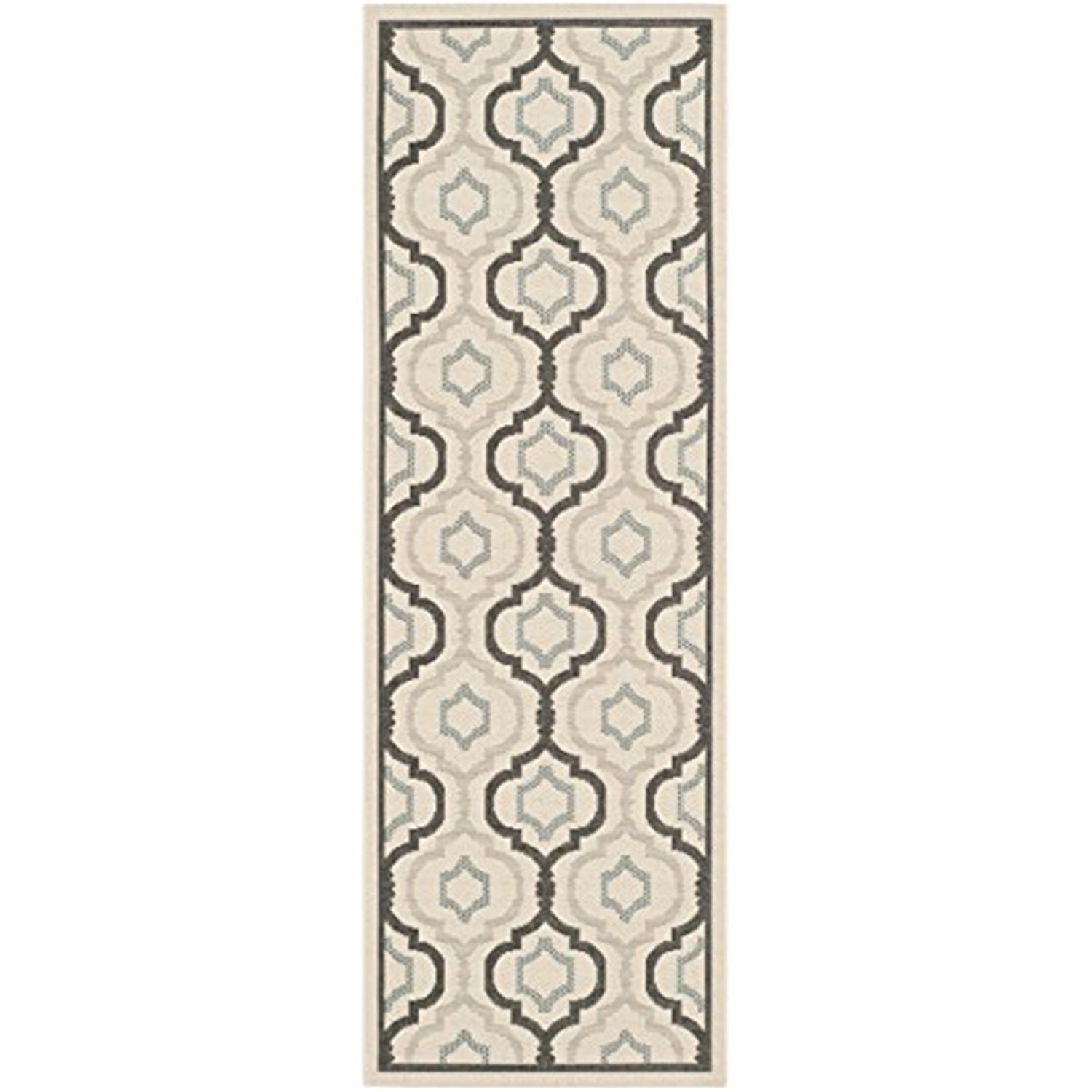 Elegant Beige & Black Synthetic Reversible Indoor/Outdoor Runner Rug