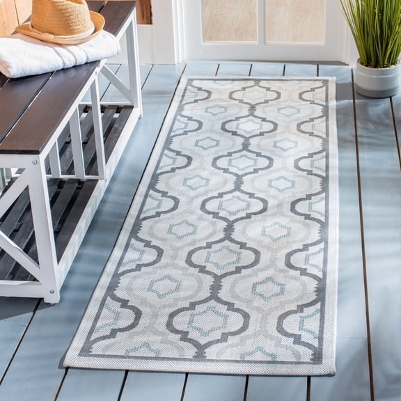 Safavieh Courtyard Bayon Geometric Indoor/Outdoor Runner Rug, Light Gray/Anthracite, 2'3" x 12'