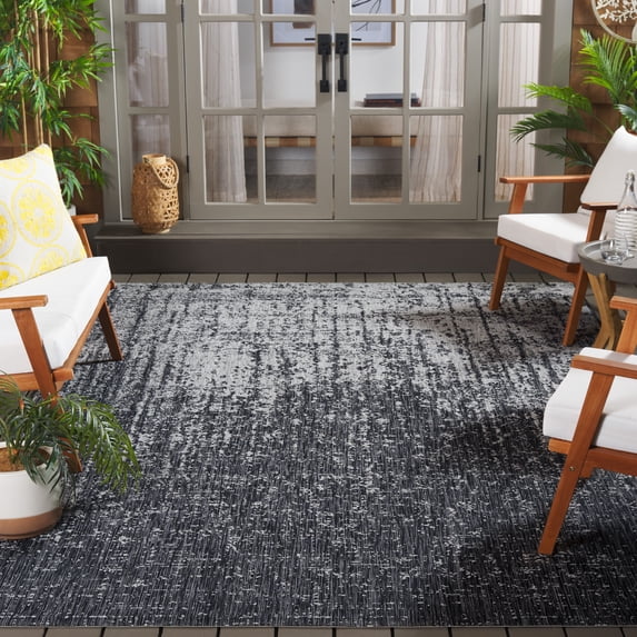 SAFAVIEH Courtyard Orpa Abstract Indoor/Outdoor Area Rug, Navy/Grey, 8' x 11'