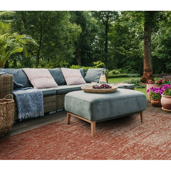 SAFAVIEH Courtyard Orpa Abstract Indoor/Outdoor Area Rug, Rust/Grey, 5'3" x 7'7"