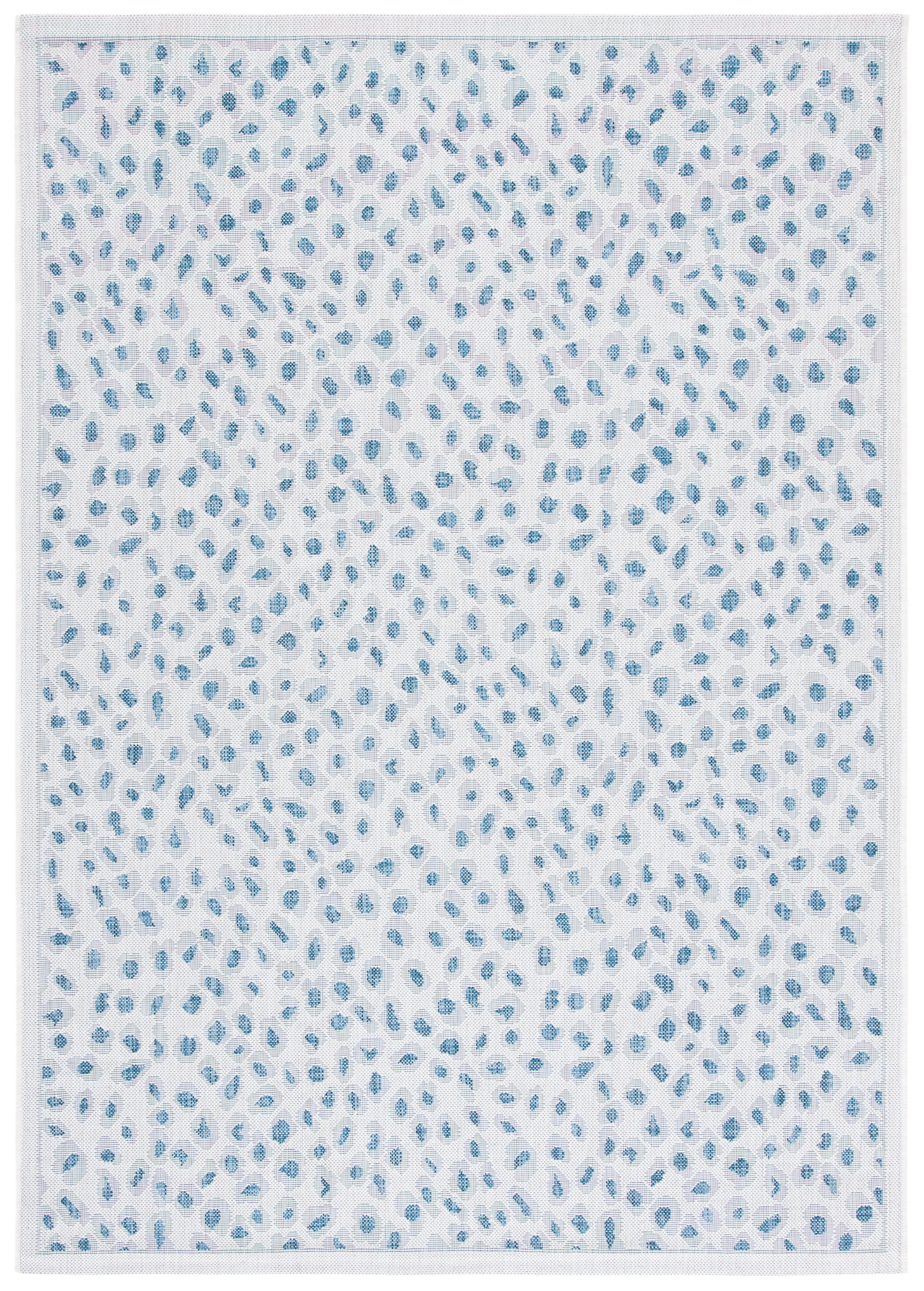 Ivory and Blue Non-slip Synthetic Square Rug